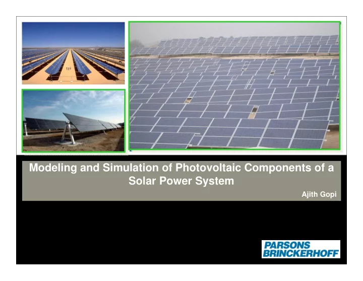 modeling and simulation of photovoltaic components of a