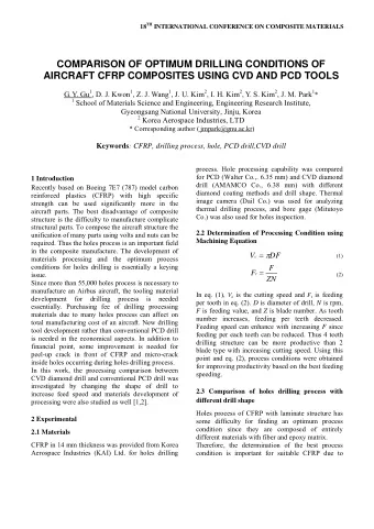 COMPARISON OF OPTIMUM DRILLING CONDITIONS OF  AIRCRAFT CFRP COMPOSITES USING CVD AND PCD TOOLS G.