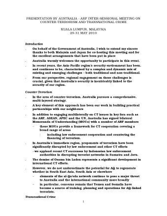 On behalf of the Government of Australia, I wish to extend my sincere  thanks to both Malaysia