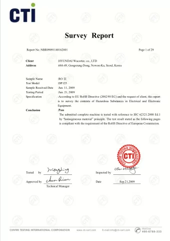 Survey Report  Report No.:NBR09091140162001  Page 1 of 29  :HYUNDAI Wacortec. co., LTD  Client