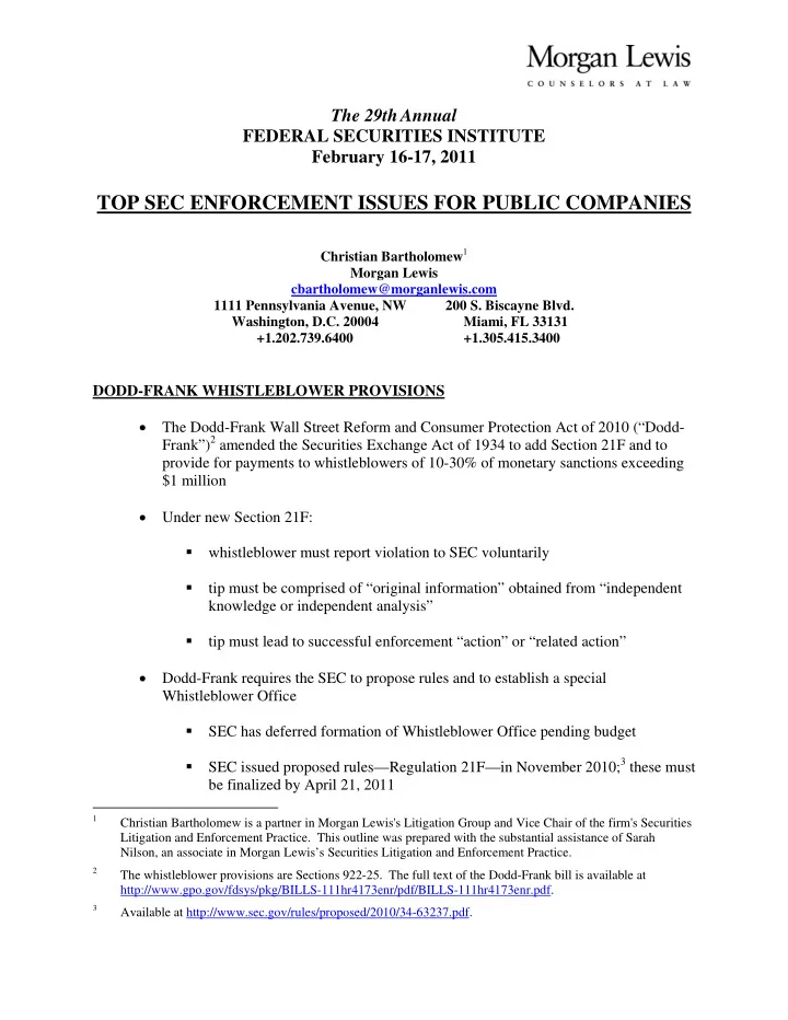 top sec enforcement issues for public companies