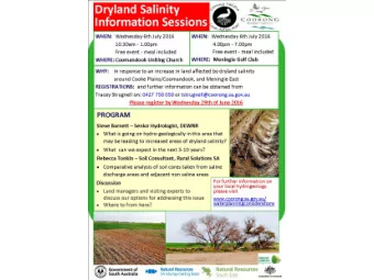 PROGRAM: DRYLAND SALINITY INFORMATION SESSION  MENINGIE  Samantha Blight  Coorong Tatiara Local