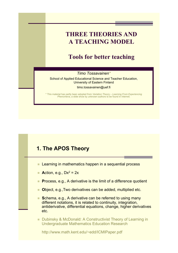 three theories and a teaching model tools for better