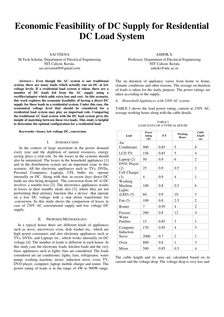 economic feasibility of dc supply for residential dc load