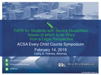 FAPE for Students with Severe Disabilities:  Issues of which to be Wary  from a Legal Perspective
