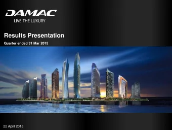 Results Presentation  Quarter ended 31 Mar 2015  0  22 April 2015  Disclaimer  This presentation is