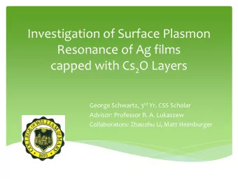 Investigation of Surface Plasmon  Resonance of Ag films capped with Cs 2 O Layers George Schwartz,