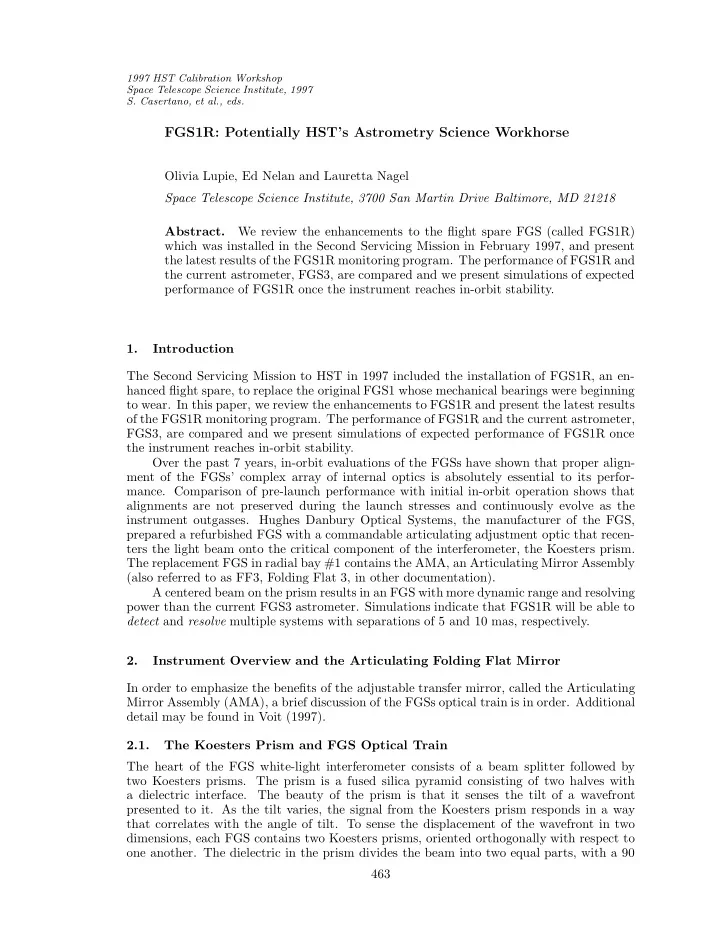 fgs1r potentially hst s astrometry science workhorse