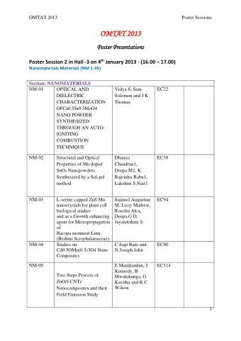 OMT  OMTAT 201  AT 2013  Poster Pres  Poster Presenta  entations  tions Poster Session 2 in Hall -3