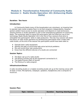 Module 4:  Transformative Potential of Community Radio  Session 1:  Radio Studio Operation 101