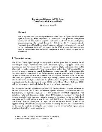 Background Signals in FOS Data:  Cerenkov and Scattered Light Michael R. Rosa 1,2  Abstract  The
