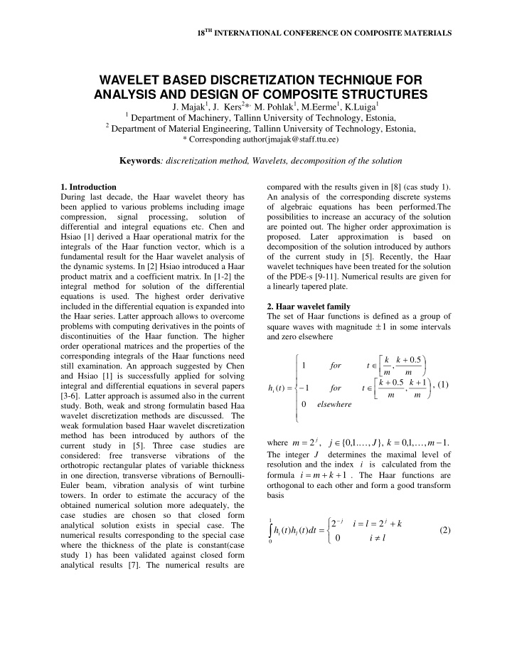 2 h t h t dt numerical results corresponding to the