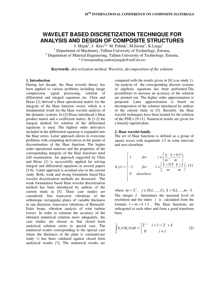 2 h t h t dt numerical results corresponding to the