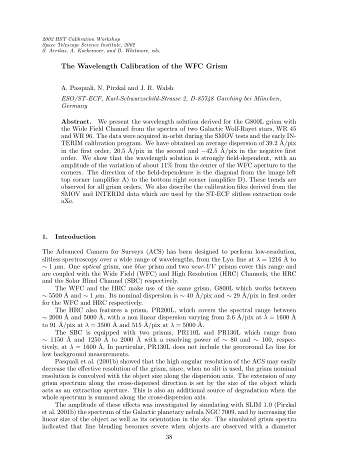 the wavelength calibration of the wfc grism