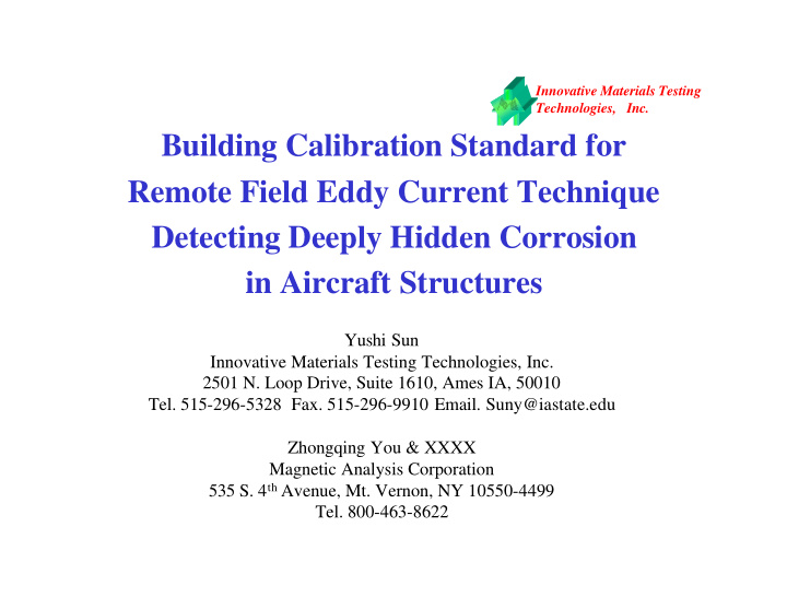 building calibration standard for remote field eddy