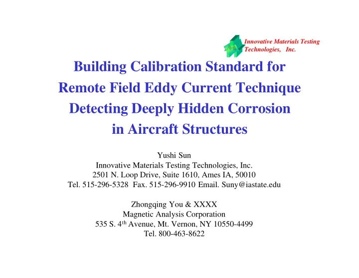building calibration standard for remote field eddy