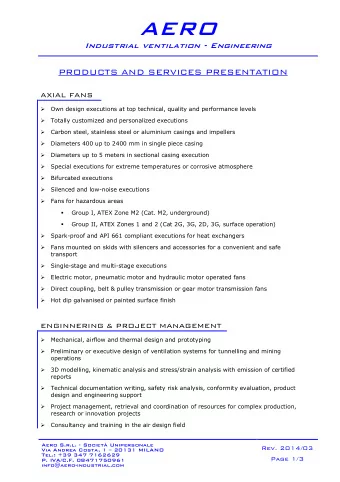 AERO Industrial ventilation - Engineering  PRODUCTS AND SERVICES PRESENTATION AXIAL FANS  Own