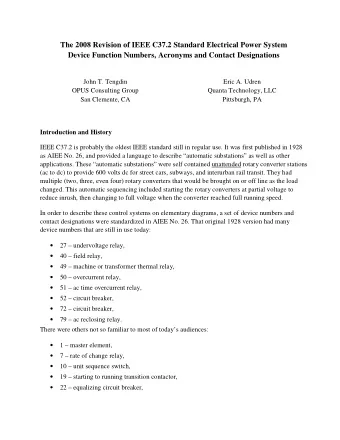 The 2008 Revision of IEEE C37.2 Standard Electrical Power System  Device Function Numbers, Acronyms