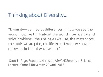 Thinking about Diversity Diversity defined as differences in how we see the  world, how we