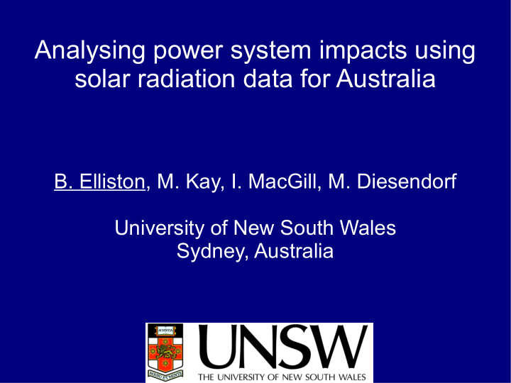 analysing power system impacts using solar radiation data