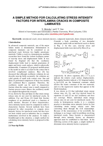 A SIMPLE METHOD FOR CALCULATING STRESS INTENSITY  FACTORS FOR INTERLAMINA CRACKS IN COMPOSITE