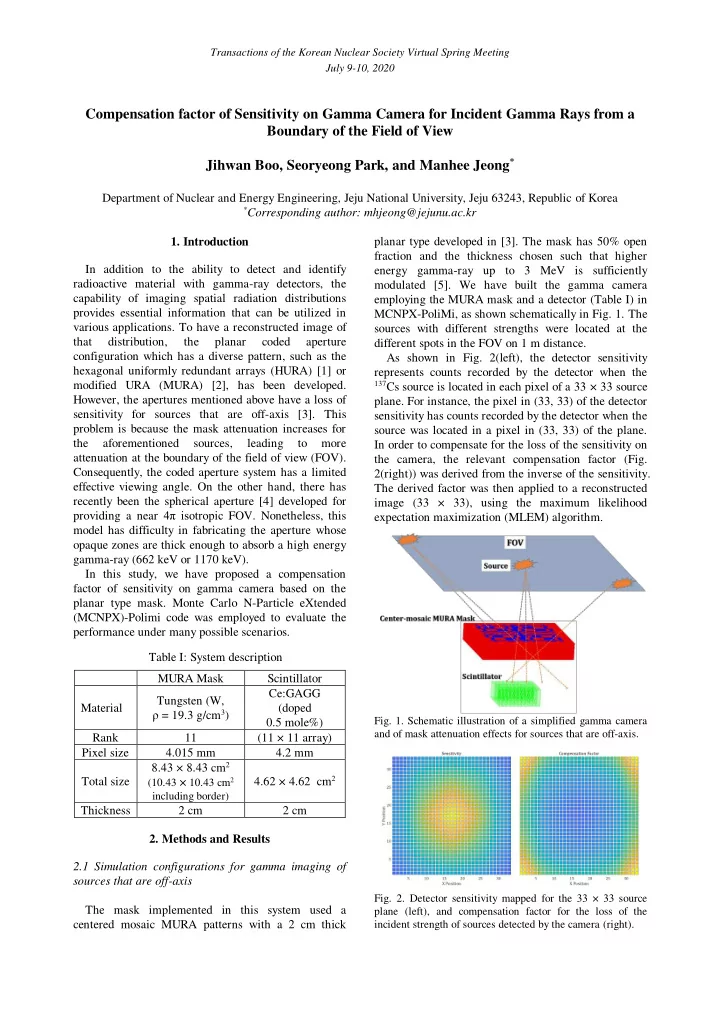 compensation factor of sensitivity on gamma camera for