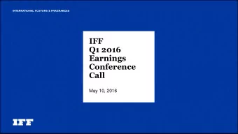 Earnings  Conference  Call May 10, 2016  Cautionary Statement Statements made in this presentation