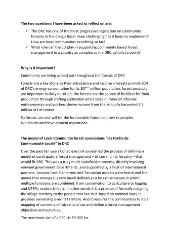 The two questions I have been asked to reflect on are:  The DRC has one of the most progressive