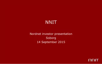 NNIT  Nordnet investor presentation  Soborg  14 September 2015  Forward looking statements This
