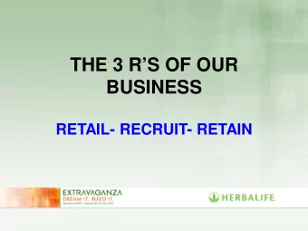 THE 3 RS OF OUR  BUSINESS  RETAIL- RECRUIT- RETAIN  CONGRATULATIONS   You are an active part