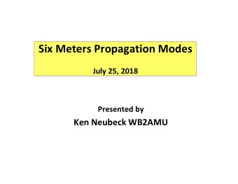Six Meters Propagation Modes  July 25, 2018  Presented by  Ken Neubeck WB2AMU WB2AMU  Ken