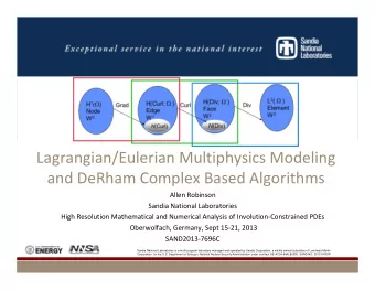 Lagrangian/Eulerian Multiphysics Modeling and DeRham Complex Based Algorithms Allen Robinson Sandia