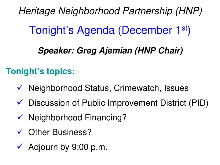 tonight s agenda december 1 st