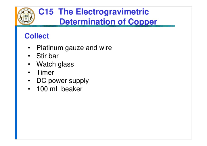 c15 the electrogravimetric determination of copper