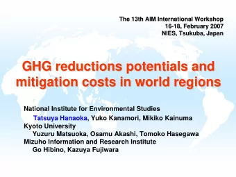 GHG reductions potentials and  GHG reductions potentials and  mitigation costs in world regions