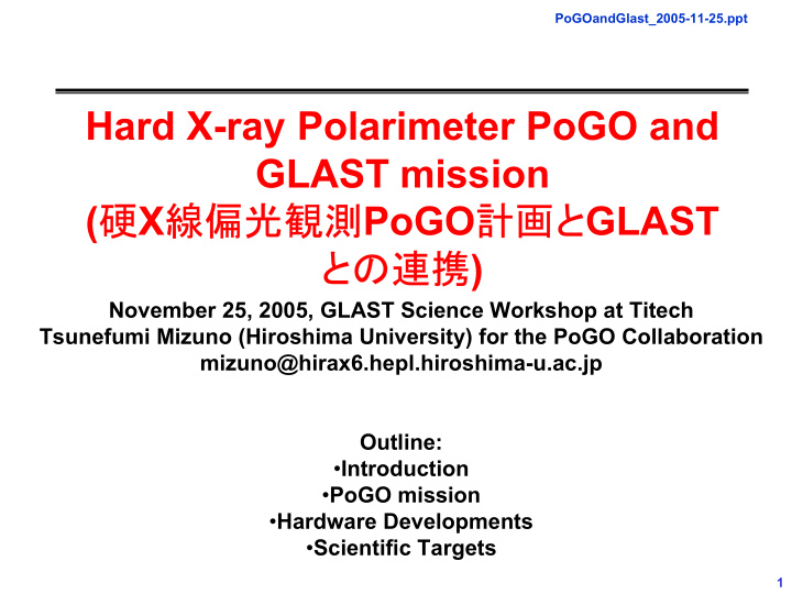 hard x ray polarimeter pogo and glast mission x pogo glast