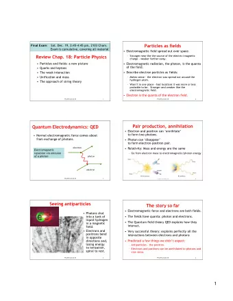 1  Creating more particles  What have we learned?   All that is needed to create particles is