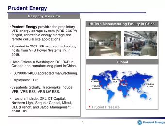 Prudent Energy  Company Overview  Hi Tech Manufacturing Facility in China  Prudent Energy