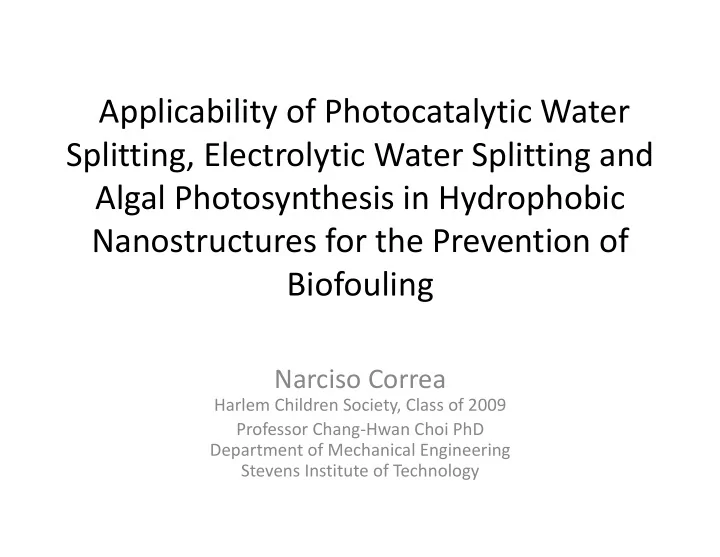 applicability of photocatalytic water splitting