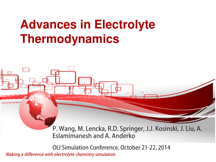 advances in electrolyte thermodynamics thermophysical