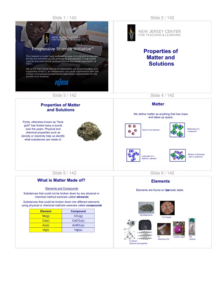 properties of matter and solutions