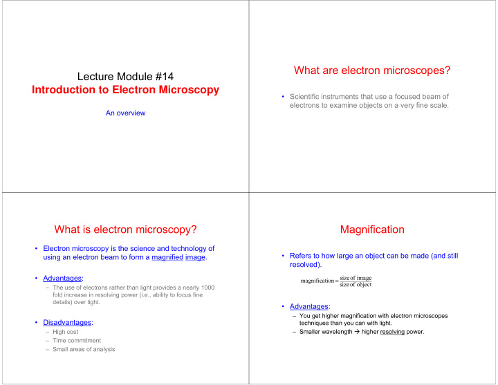 what are electron microscopes lecture module 14