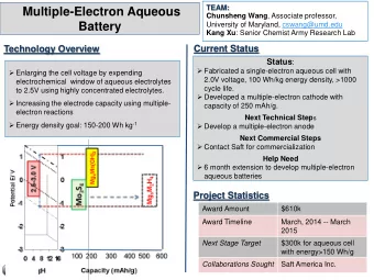 Multiple-Electron Aqueous Chunsheng Wang , Associate professor,  Battery  University of Maryland,