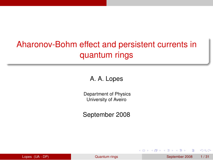 aharonov bohm effect and persistent currents in quantum