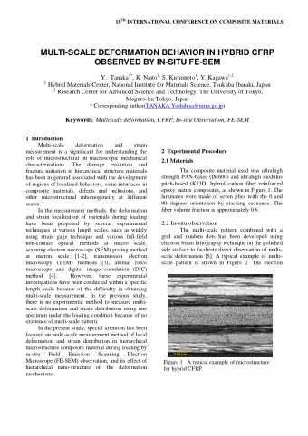 MULTI-SCALE DEFORMATION BEHAVIOR IN HYBRID CFRP  OBSERVED BY IN-SITU FE-SEM Y. Tanaka 1* , K. Naito