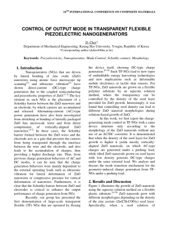 CONTROL OF OUTPUT MODE IN TRANSPARENT FLEXIBLE  PIEZOELECTRIC NANOGENERATORS  D. Choi*  Department
