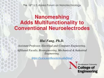 Nanomeshing  Adds Multifunctionality to  Conventional Neuroelectrodes  Hui Fang, Ph.D.  Assistant