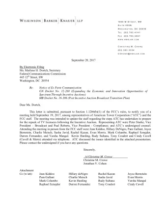 FCC  TV Incentive Auction  American Tower TV Repack Program  UPDATE  September 19, 2017  Agenda