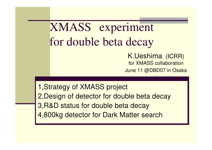 xmass experiment for double beta decay