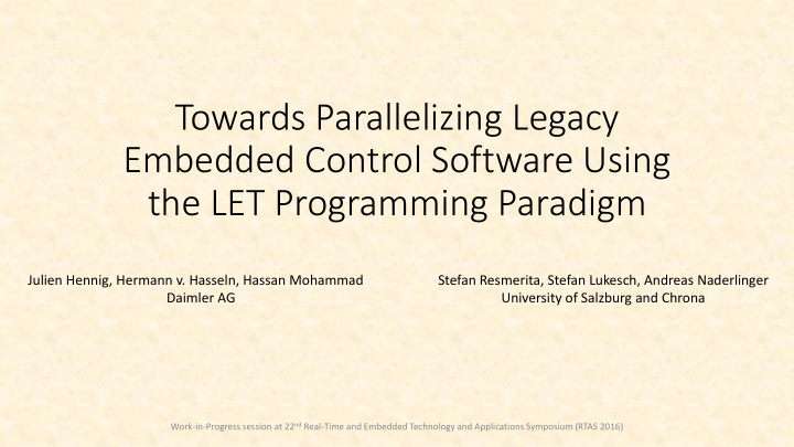 towards parallelizing legacy